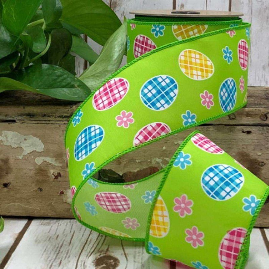 D. Stevens Ribbon | Lime Easter Egg And Daisy Ribbon, 2.5" X 10Yd