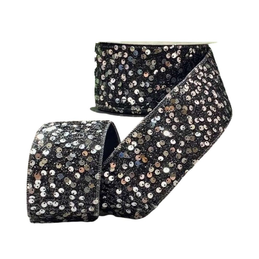D. Stevens Ribbon | Silver And Black Sequin Tinsel Ribbon, 2.5" X 10Yd