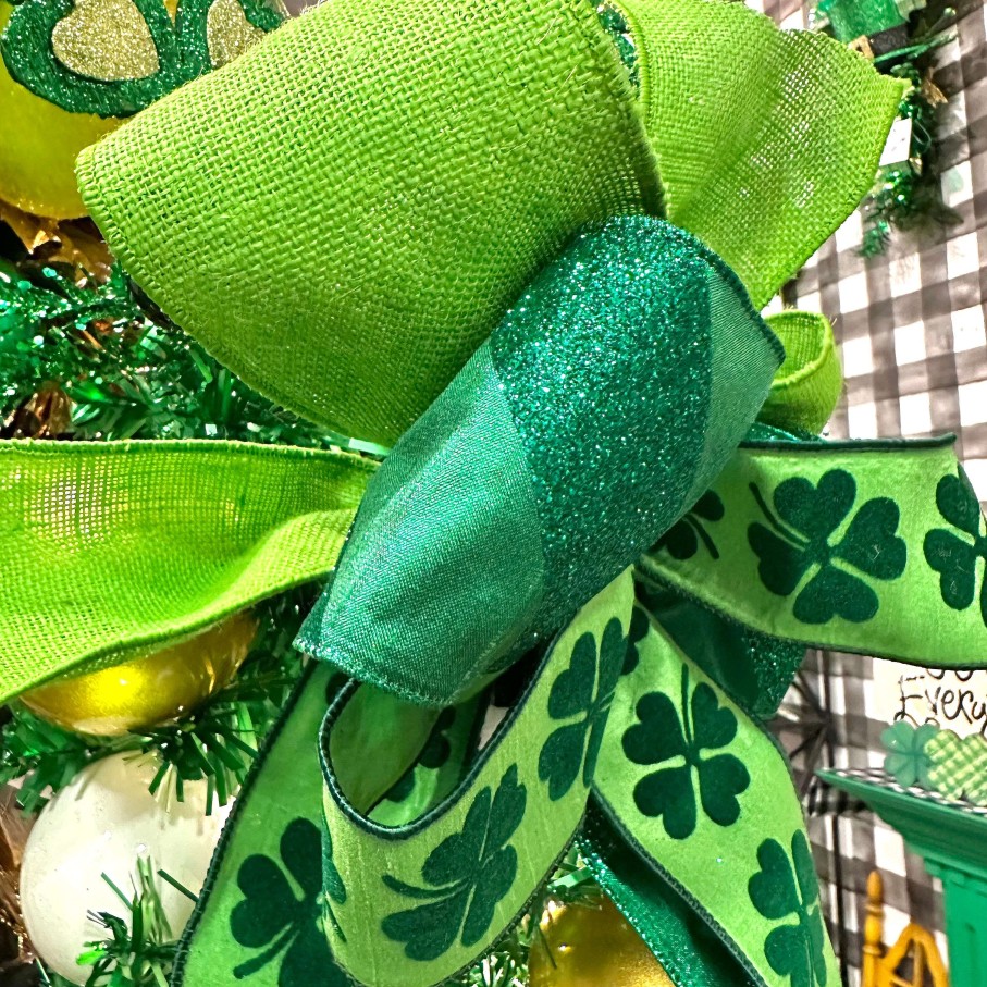 Farrisilk St. Patrick'S Day | Giant Shamrock On Green Ribbon, 2.5"X10Yd
