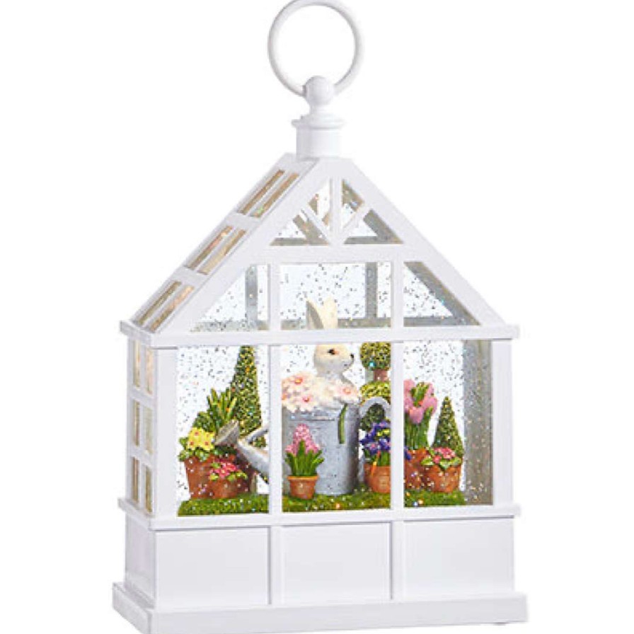 RAZ Home Accents | Bunny In Watering Can Lighted Water White Greenhouse