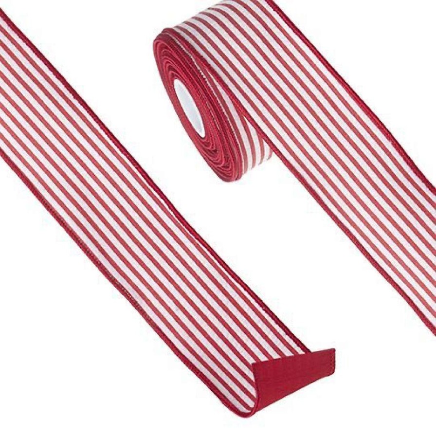 RAZ Ribbon | Red And White Pinstripe Ribbon, 2.5" X 10Yd