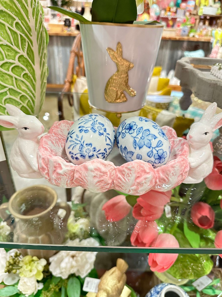RAZ Figurines | Box Of 6 Blue Floral Eggs