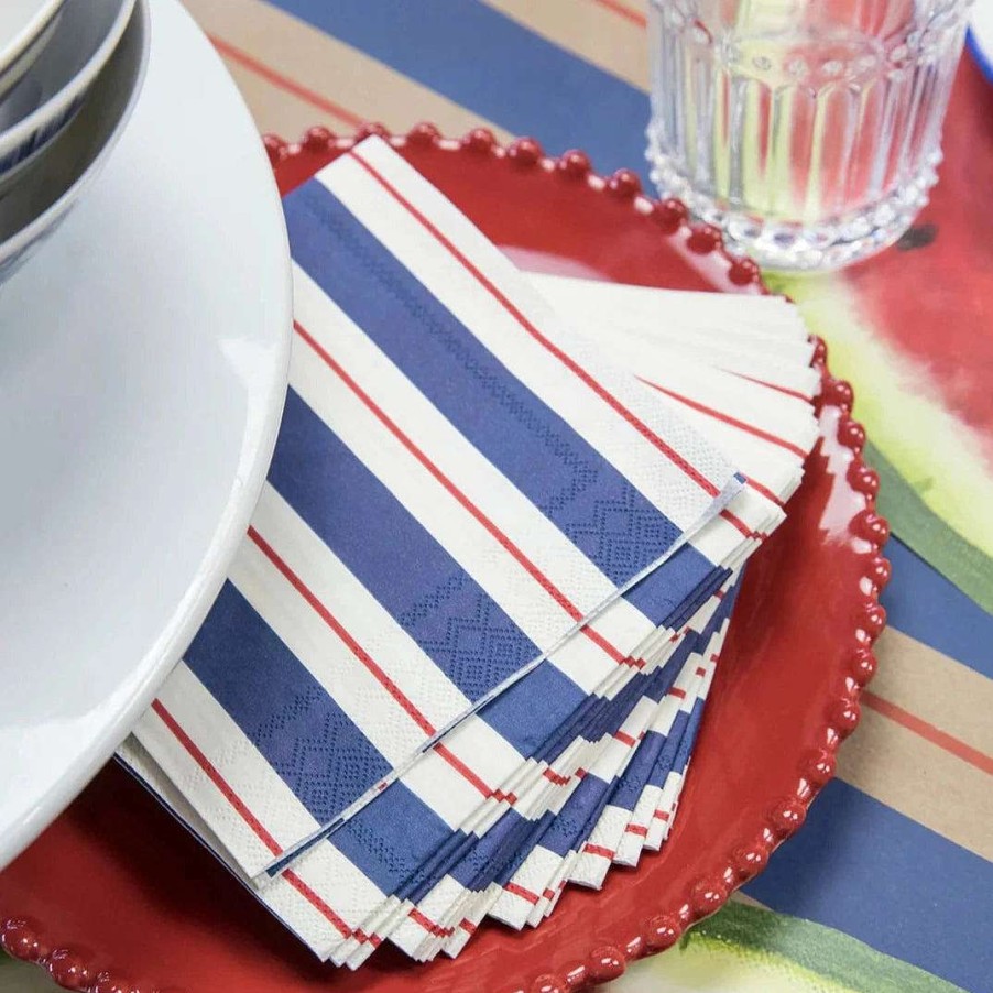 Hester & Cook Party Diy | Navy & Red Awning Stripe Cocktail Napkin Set