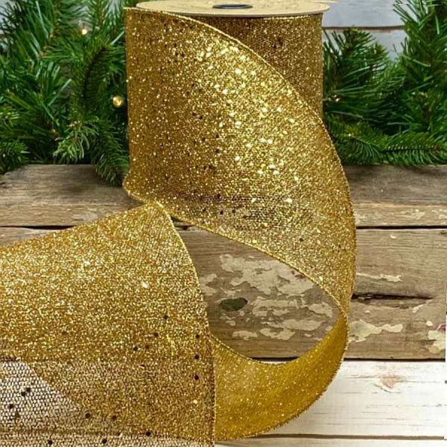 D. Stevens Ribbon | Gold Glitter Mesh Ribbon, 4" X 10Yd