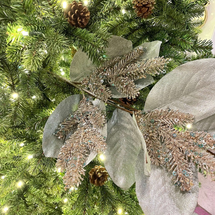 Regency Spring | Aqua Glitter Trinity Magnolia Leaf Spray