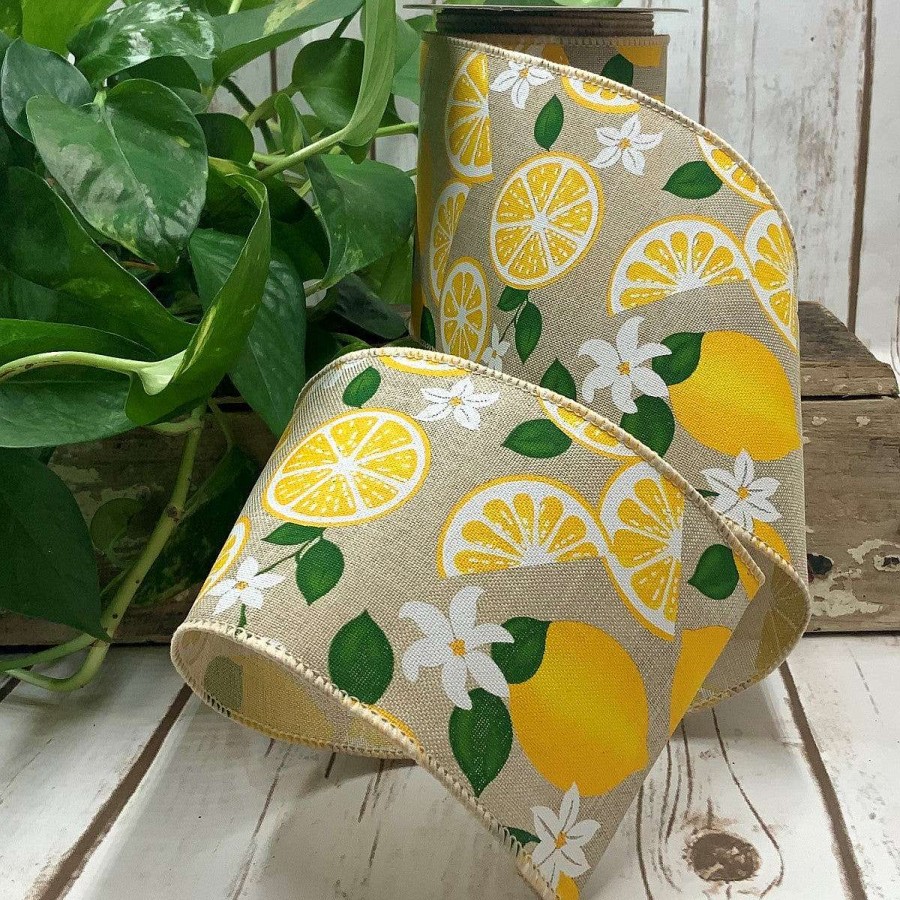 D. Stevens Ribbon | Linen Natural Lemon Ribbon, 4" X 10Yd
