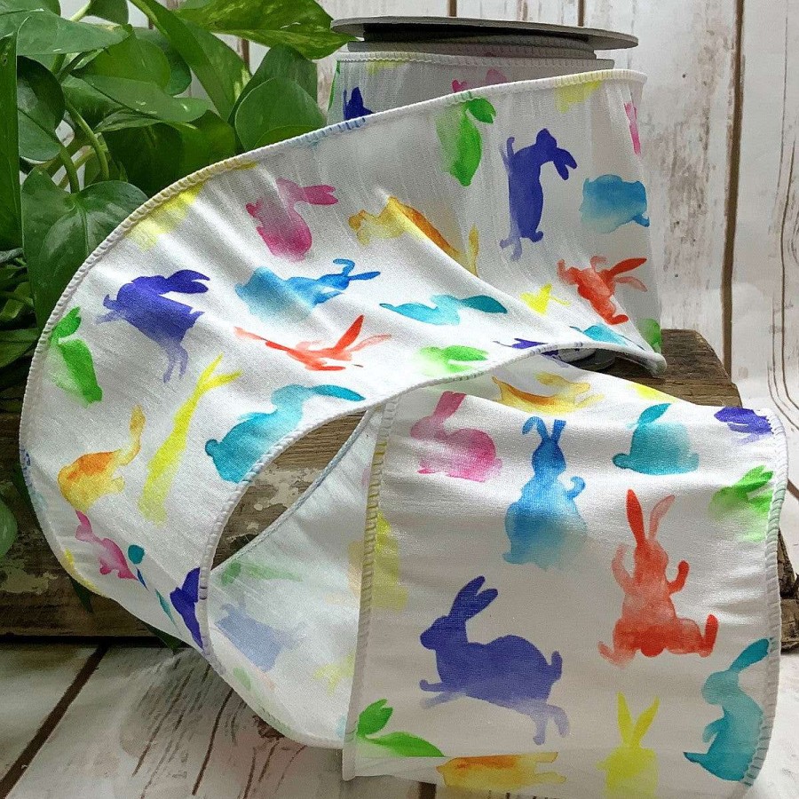 D. Stevens Ribbon | Watercolor Multicolor Rabbit Ribbon, 4"X10Yd