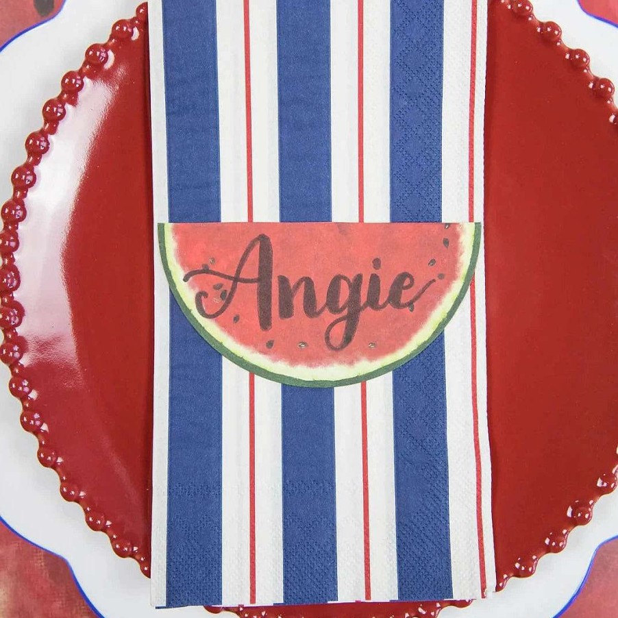 Hester & Cook Kitchen & Dining | Navy & Red Awning Stripe Guest Napkin Set