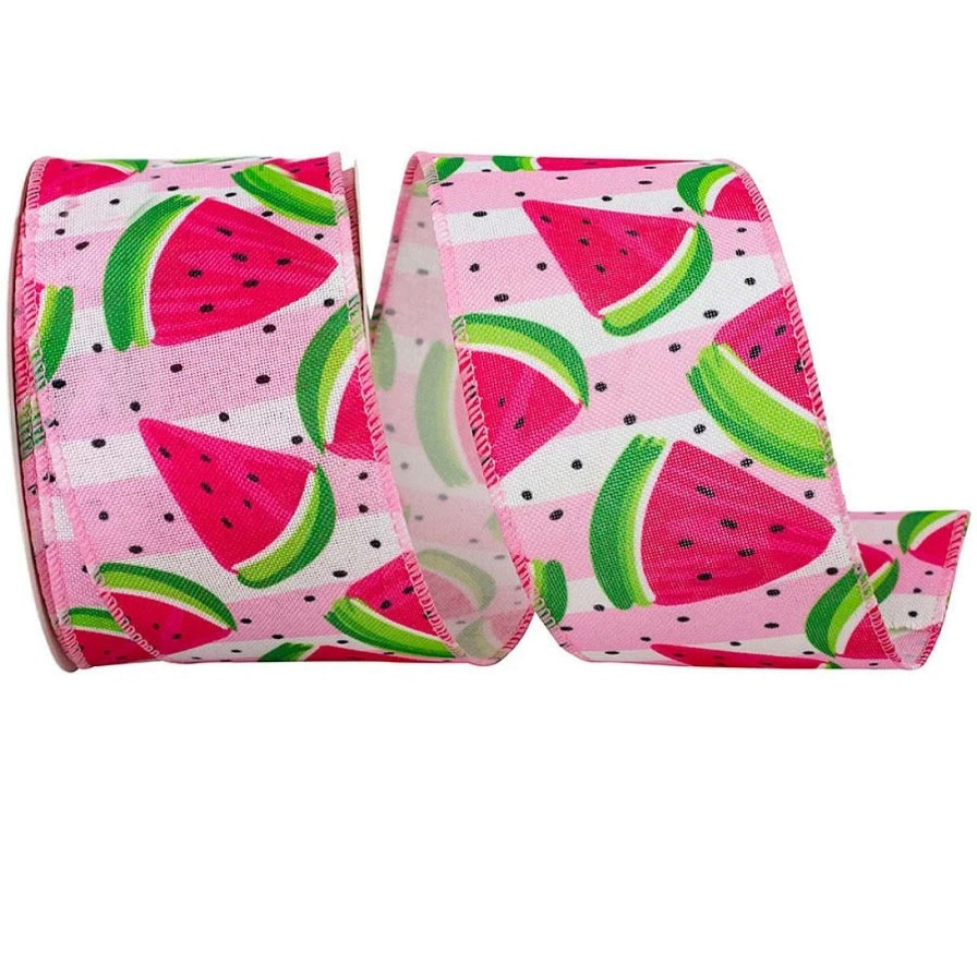Reliant Ribbon Spring | Watermelon Slices Linen Ribbon, 2.5" X 10Yd