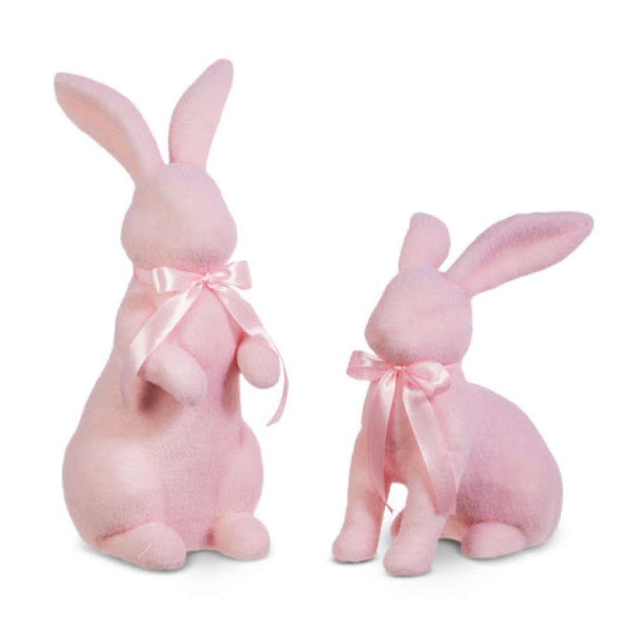 RAZ Figurines | Pastel Pink Flocked Bunny, Large