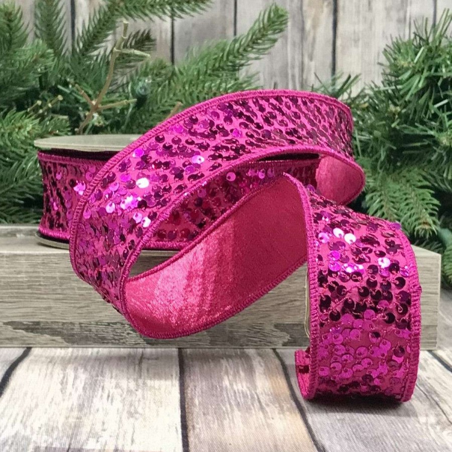 D. Stevens Ribbon | Hot Pink Metallic Sequin Ribbon, 1.5" X 10Yd