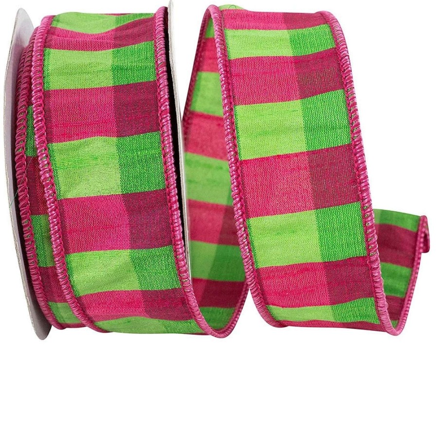 Reliant Ribbon Spring Ribbon | Fuchsia & Lime Elizabeth Ribbon, 1.5" X 10Yd