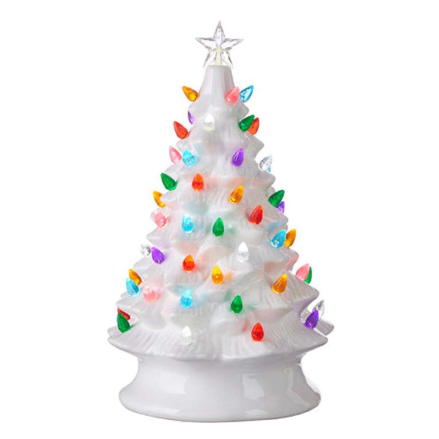 RAZ Home Accents | White Vintage Lighted Tree With Timer, 13"