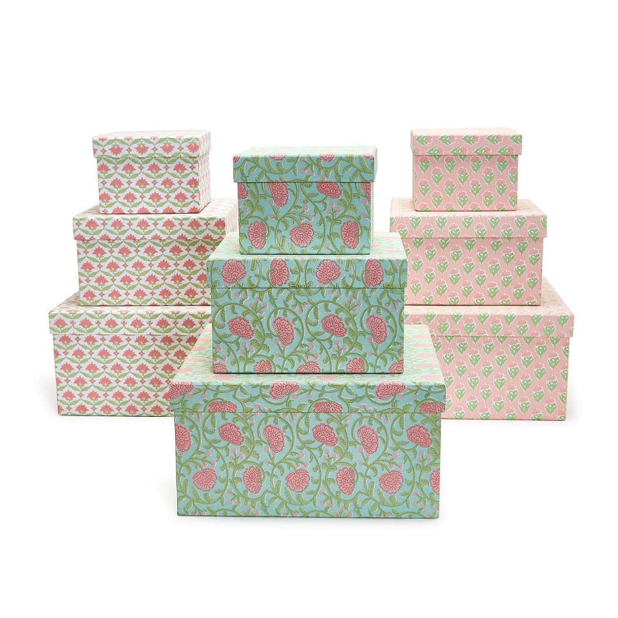 Two's Company Figurines | Floral Block Print Nesting Boxes
