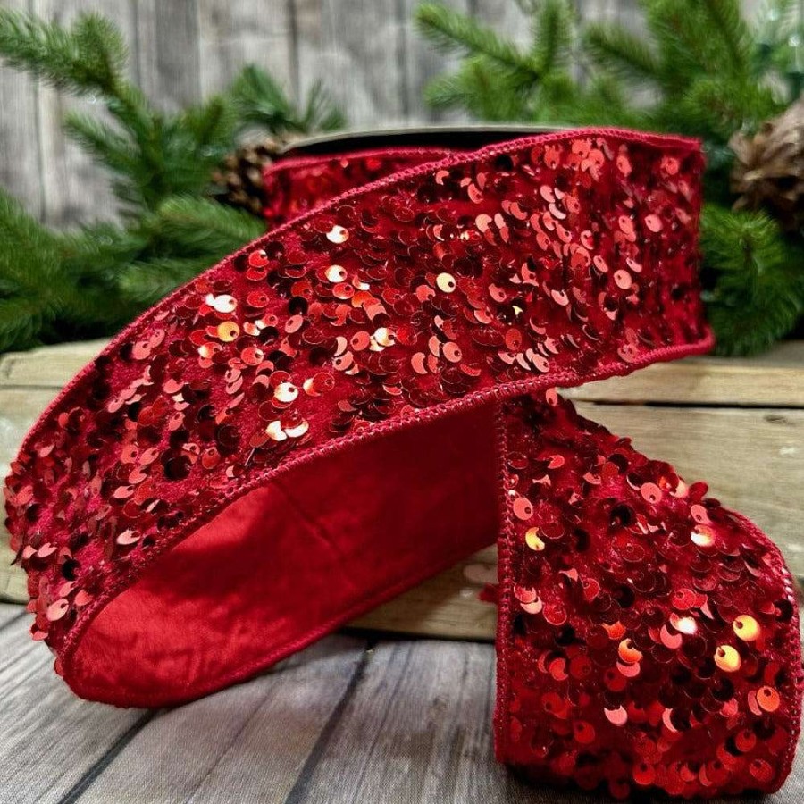 D. Stevens Ribbon | Kaleidoscopic Sequin Red Ribbon, 2.5" X 10Yd