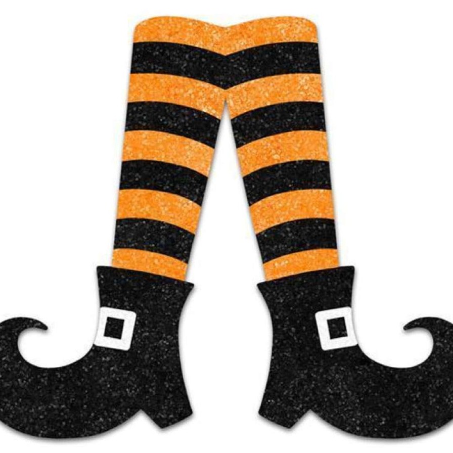 Craig Bachman Table Decor | Orange And Black Glitter Stripe Halloween Witch Legs