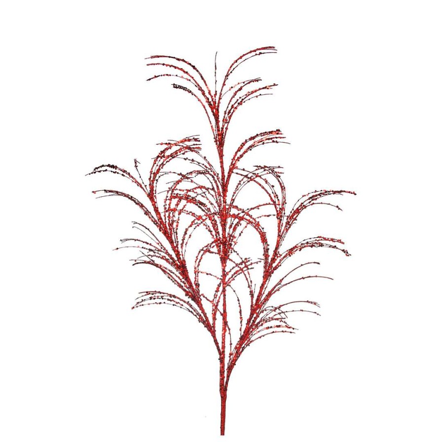 Regency Floral | Red Glitter Sequin Pampas Grass Spray, 34"