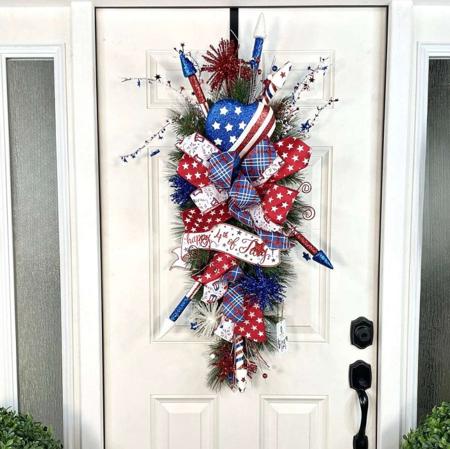 Liberty Floral Picks | Glitter Stars And Stripes Heart Pick