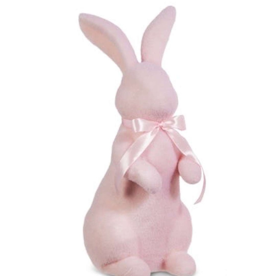 RAZ Home Accents | Pastel Pink Flocked Bunny, Large