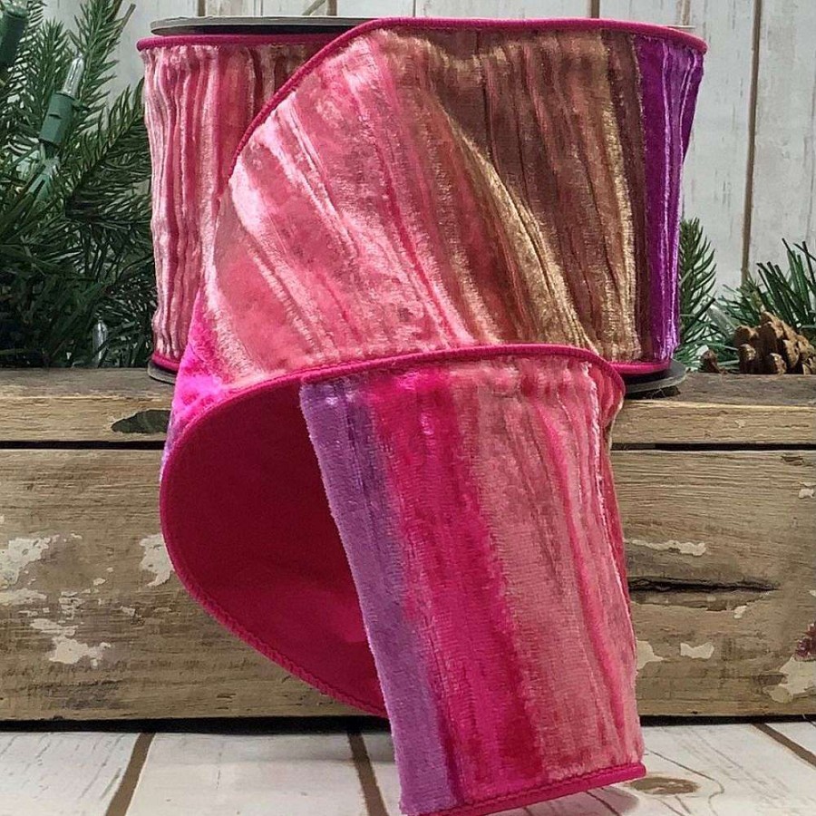 D. Stevens Ribbon | Pink And Purple Velvet Ombre Ribbon, 4" X 10Yd