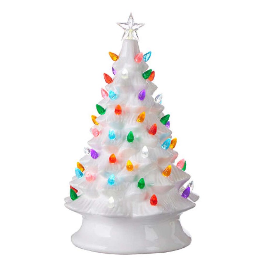 RAZ Figurines | White Vintage Lighted Tree With Timer, 13"