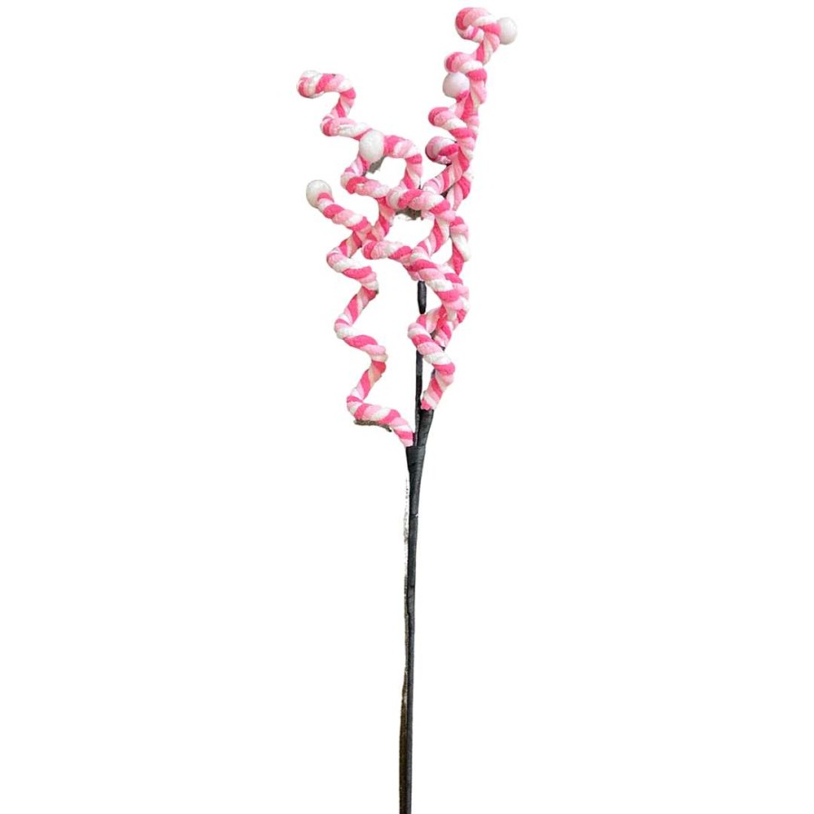 Liberty Floral Sprays | Pink Chenille Curly Spray On Black Stem