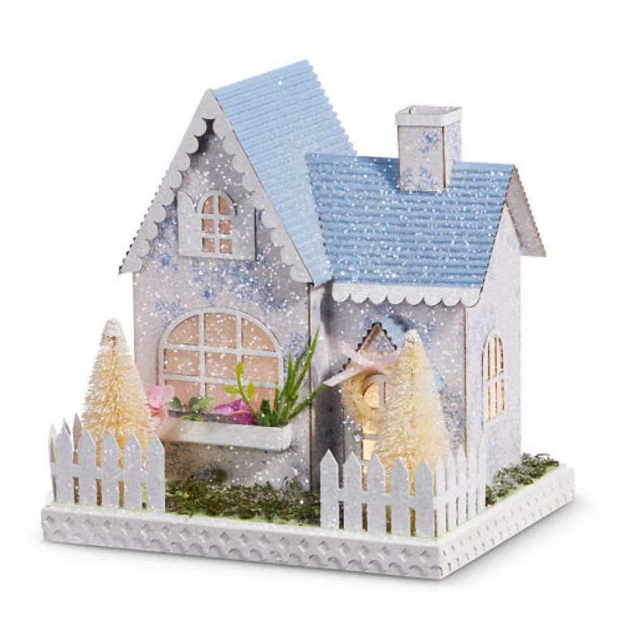 RAZ Home Accents | Lighted Blue Floral House