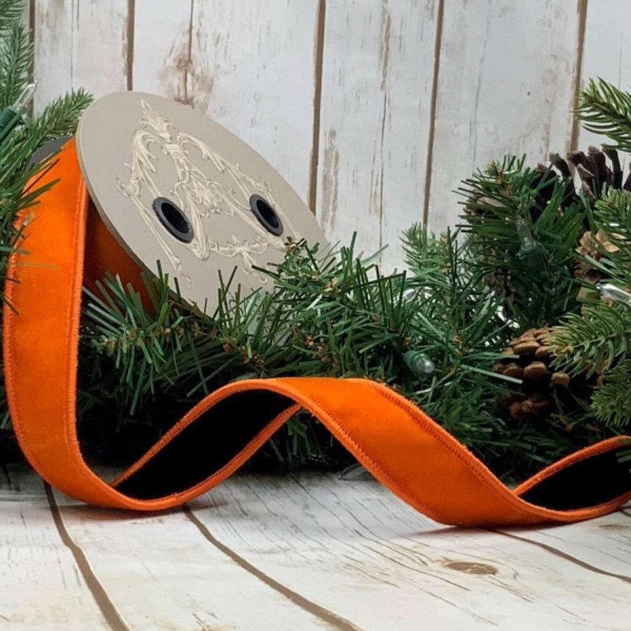D. Stevens Ribbon | Double Sided Velvet Orange And Black Ribbon, 1" X 5Yd