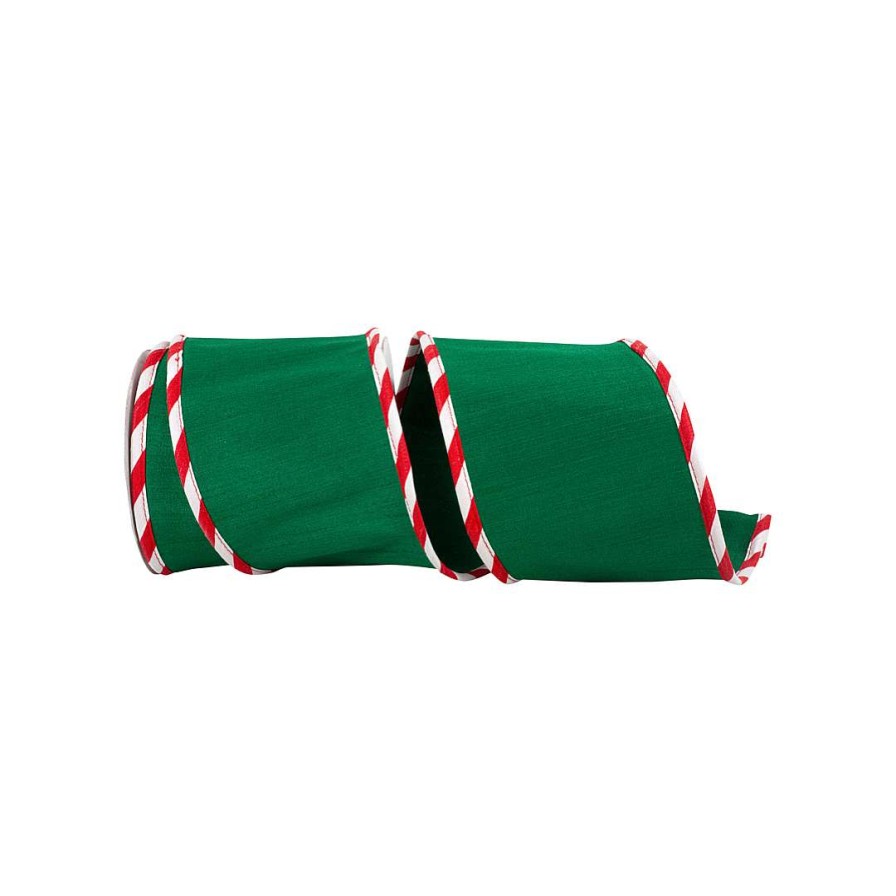 Reliant Ribbon Ribbon | Green Candy Cane Edge Ribbon, 4" X 5Yd