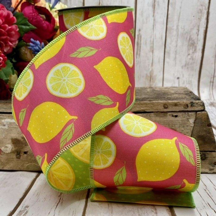 D. Stevens Spring | Sliced Lemons Pink Ribbon, 4" X 10Yd