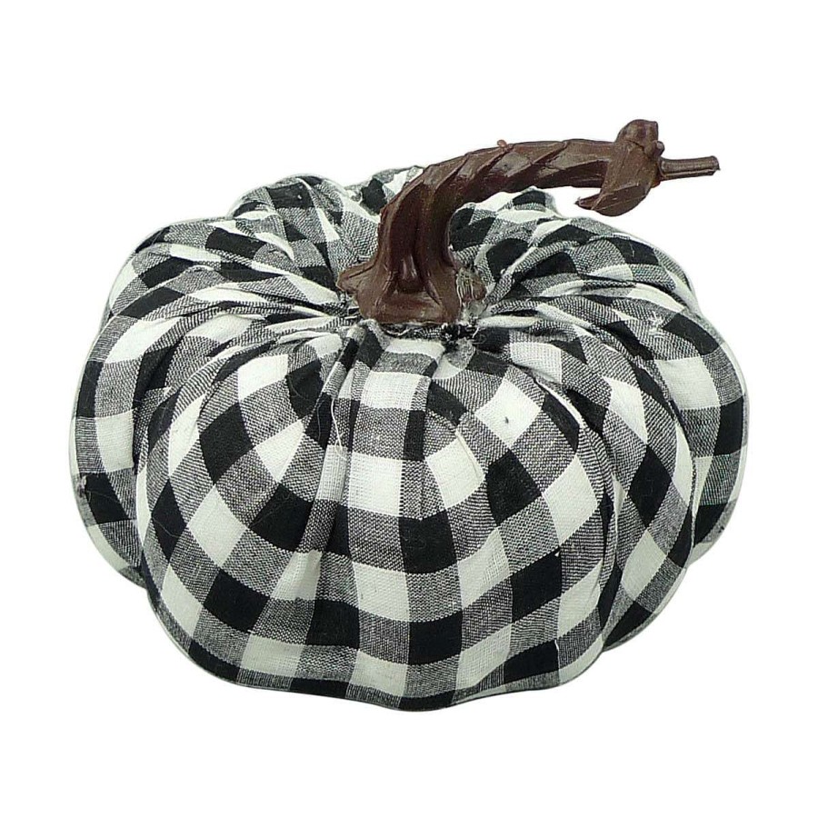 Liberty Floral Figurines | Black And White Check Fabric Plaid Pumpkin