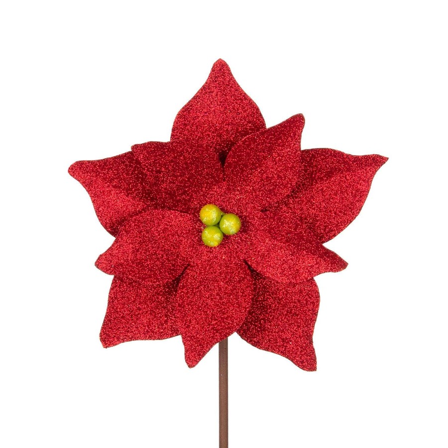 The Round Top Collection Pot Stakes | All Glitter Red Poinsettia Stake