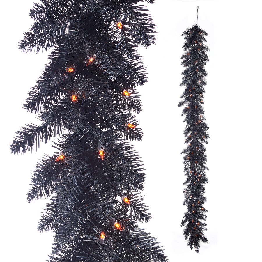 RAZ Table Decor | Pre-Lit Black Tinsel Garland, 6'