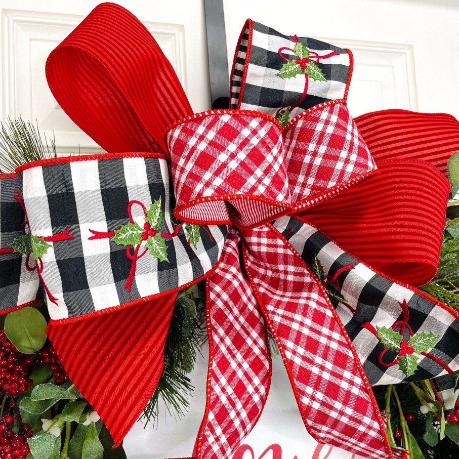 D. Stevens Ribbon | Red Flocked Mini Stripe Ribbon, 4" X 10Yd