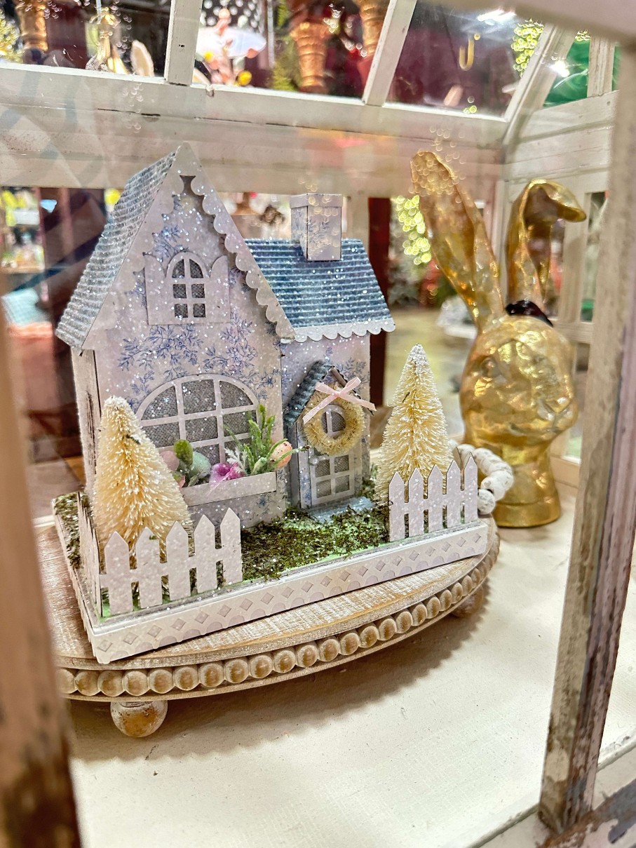 RAZ Figurines | Lighted Blue Floral House