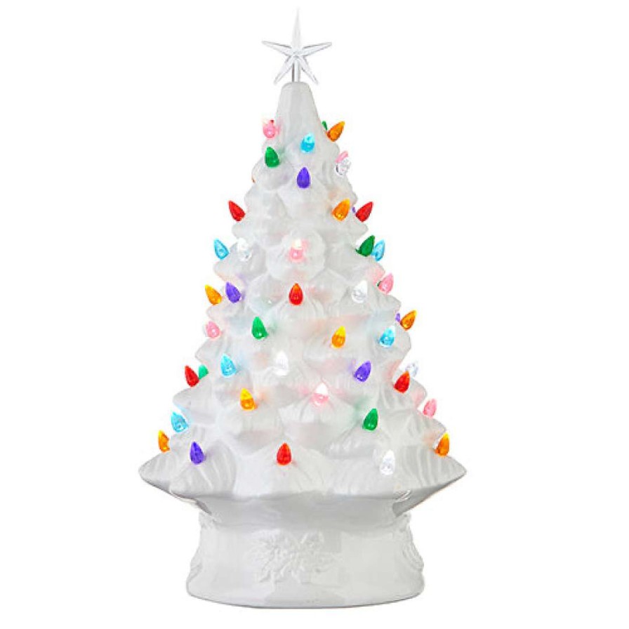 RAZ Figurines | White Vintage Lighted Tree With Timer, 17"